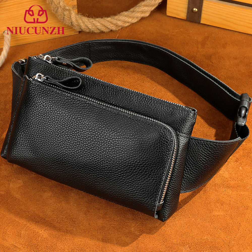 Men's Leather Retro Oil Wax Cowhide Mobile Men's Waist Packs