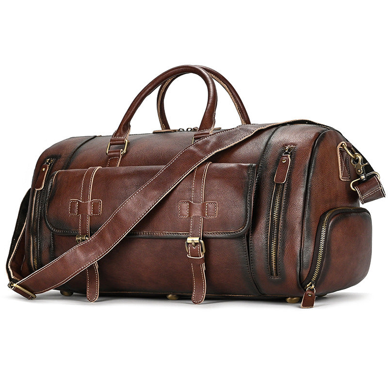 Men's Crazy Horse Leather With Shoe Position Travel Bags
