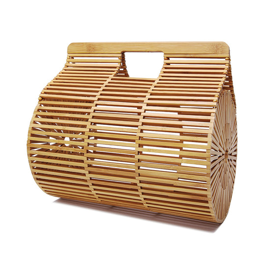 Women's Antique Style Bamboo Woven Oval Hand-held Hollow Handbags