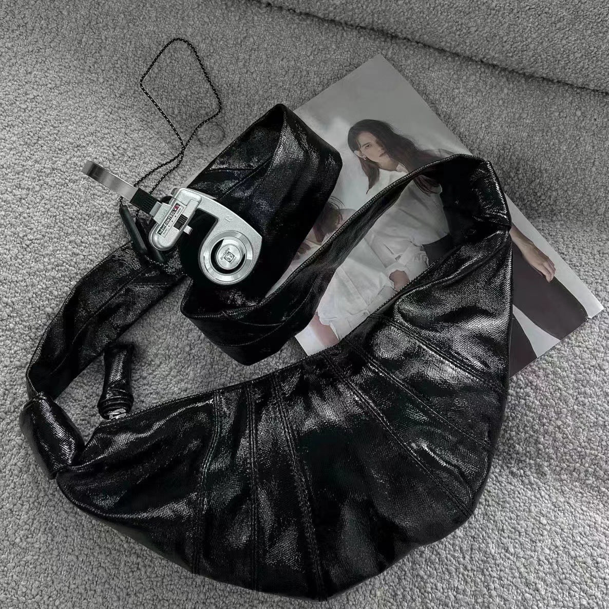 Women's & Men's & Niche Sheepskin Pattern Croissant Ode Crossbody Bags