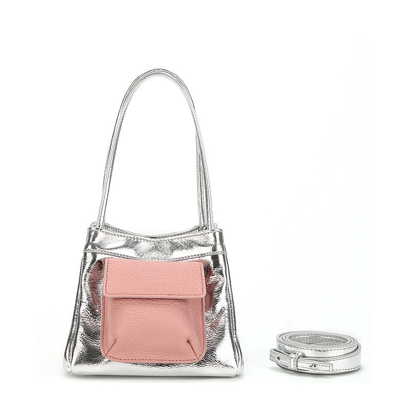 Women's Leather Contrast Color Vegetable Basket Niche Crossbody Bags