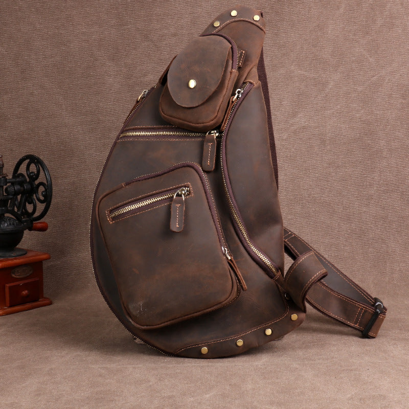 Men's Horse Leather Genuine Large Capacity First Layer Cowhide Riding Men's Chest Bags