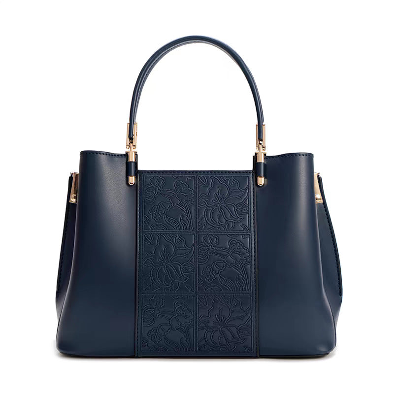 Women's Genuine Leather Embroidered Chinese Style Mother's Shoulder Bags