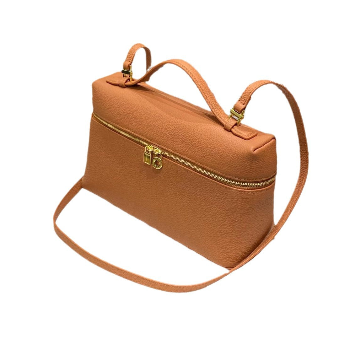 Women's Leather Lunch Box Lychee Pattern Cowhide Handbags