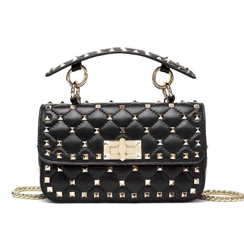 Women's Sheepskin Rivet Soft Leather Punk Chain Bags