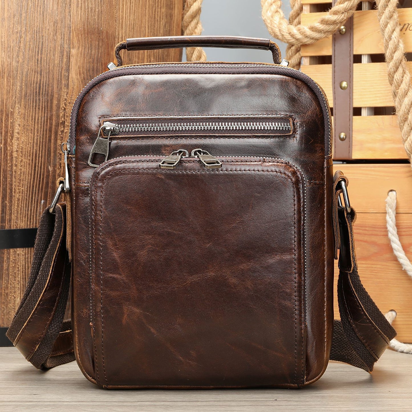Genuine Leather Retro Crazy Horse Multifunctional Men's Shoulder Bags