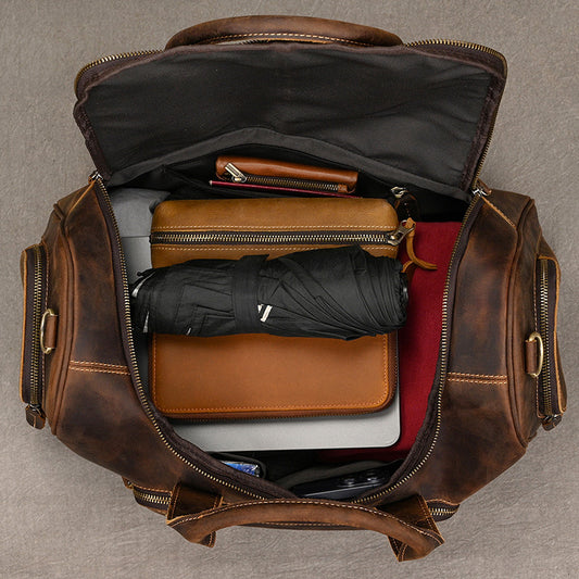 Men's Retro Crazy Horse Leather Cowhide Business Travel Bags
