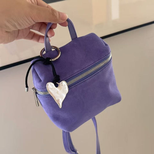 Women's Style Niche Cowhide Lunch Box Love Leather Charm Crossbody Bags