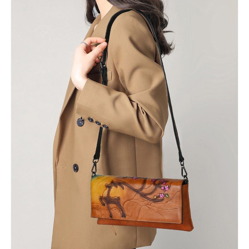 Top Layer Cowhide Retro Embossing Colored Crossbody Bags