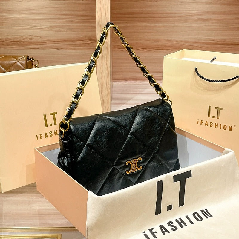 Women's Genuine Leather Diamond Chain High-grade Fashion Tote Bags