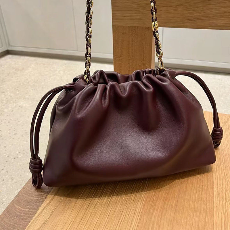 Women's Chinese Style Cowhide Lucky Drawstring Cloud Shoulder Bags