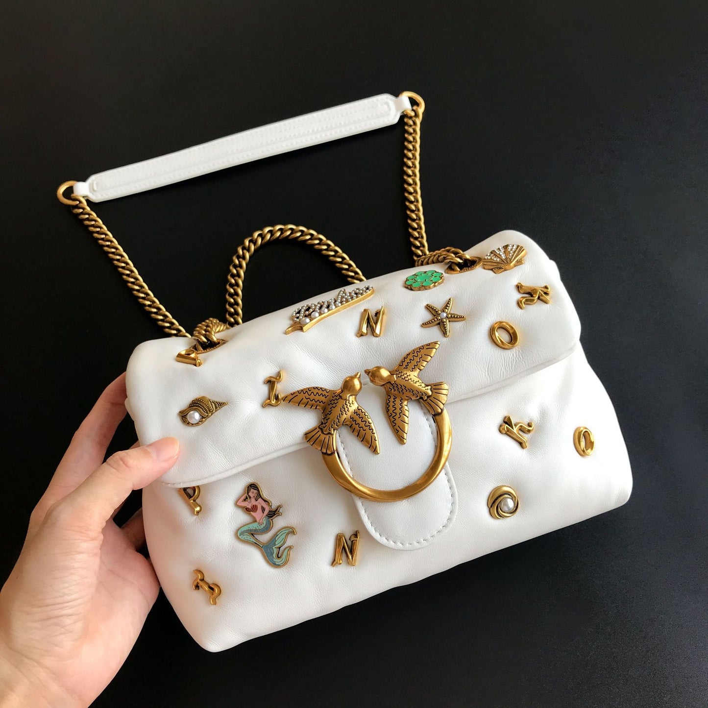 Quality Sheepskin Letter Puff Pillow Chain Shoulder Bags