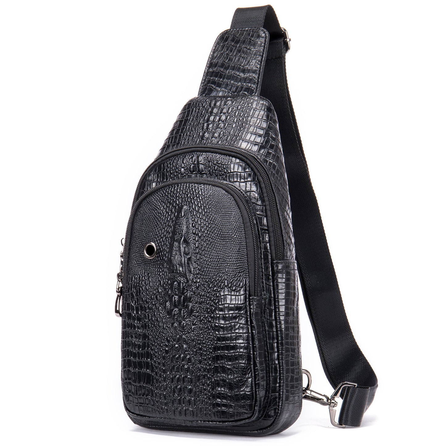Men's Crocodile Pattern Earphone Retro Fashion Men's Chest Bags