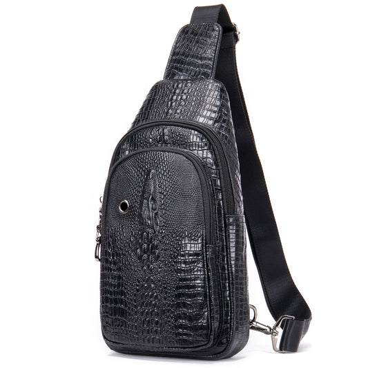 Men's Crocodile Pattern Earphone Retro Fashion Men's Chest Bags