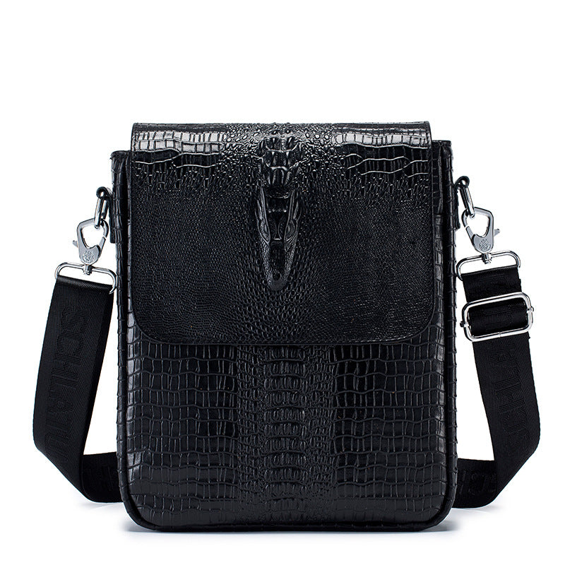 Men's Lion First Layer Cowhide Crocodile Pattern Men's Shoulder Bags
