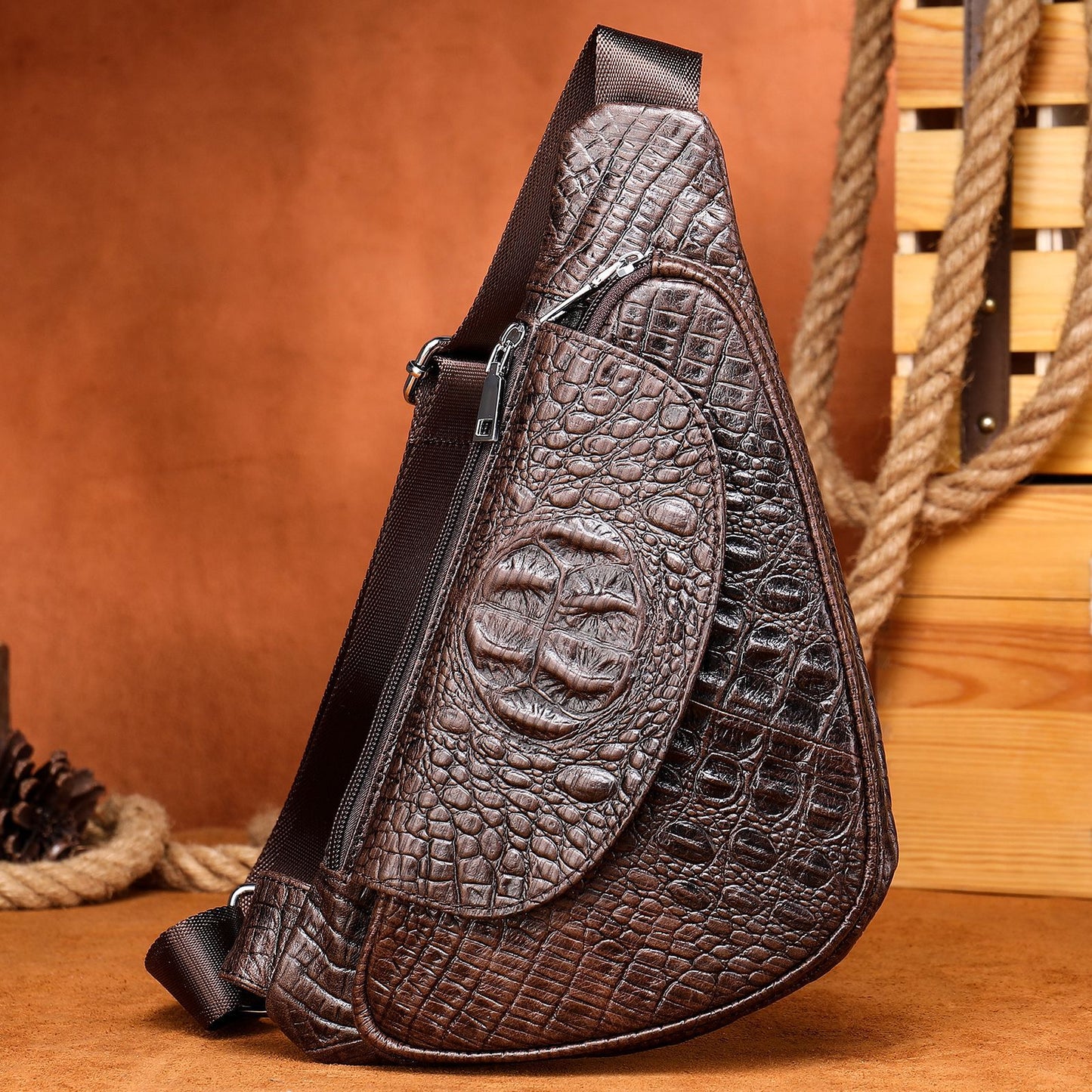 Men's Stylish Crocodile Pattern Leather Cowhide Bags