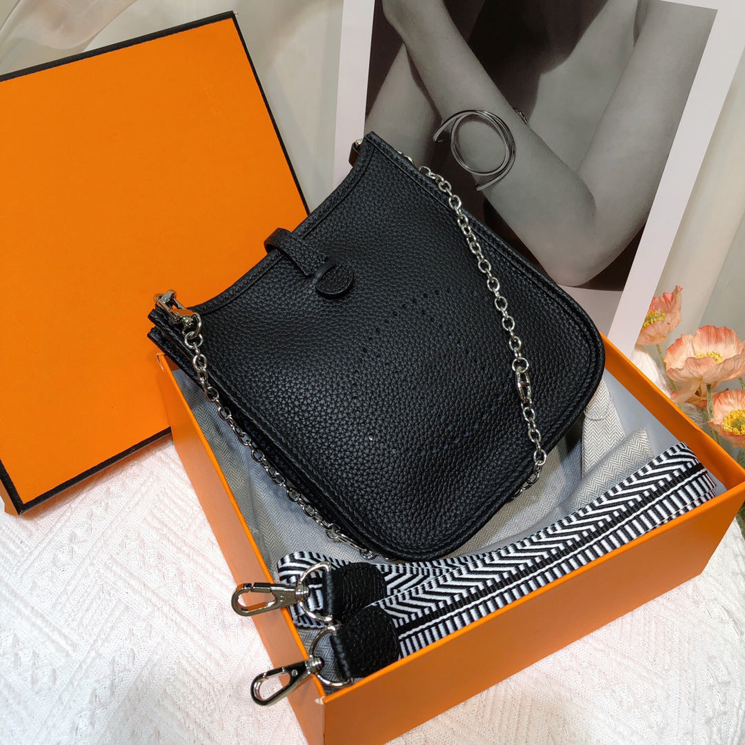 Women's First Layer Cowhide Genuine Leather Lychee Bucket Bags