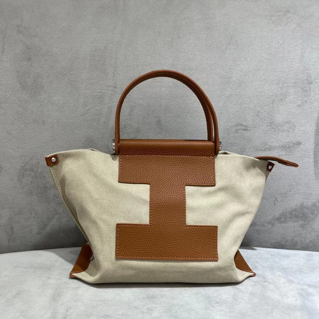Women's Simple Canvas Genuine Leather Fashion Portable Crossbody Bags
