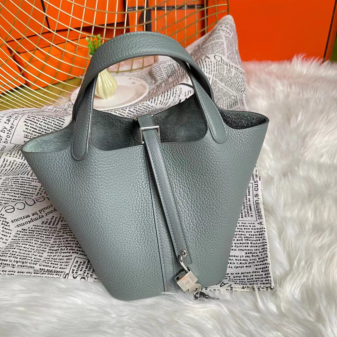 Women's Vegetable Basket Cowhide Handmade Wax Line Handbags