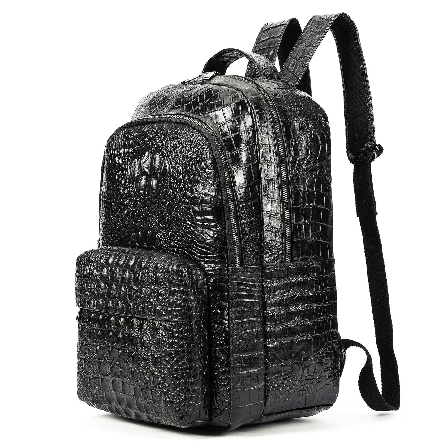 Men's First Layer Cowhide Black Trendy Cool Backpacks