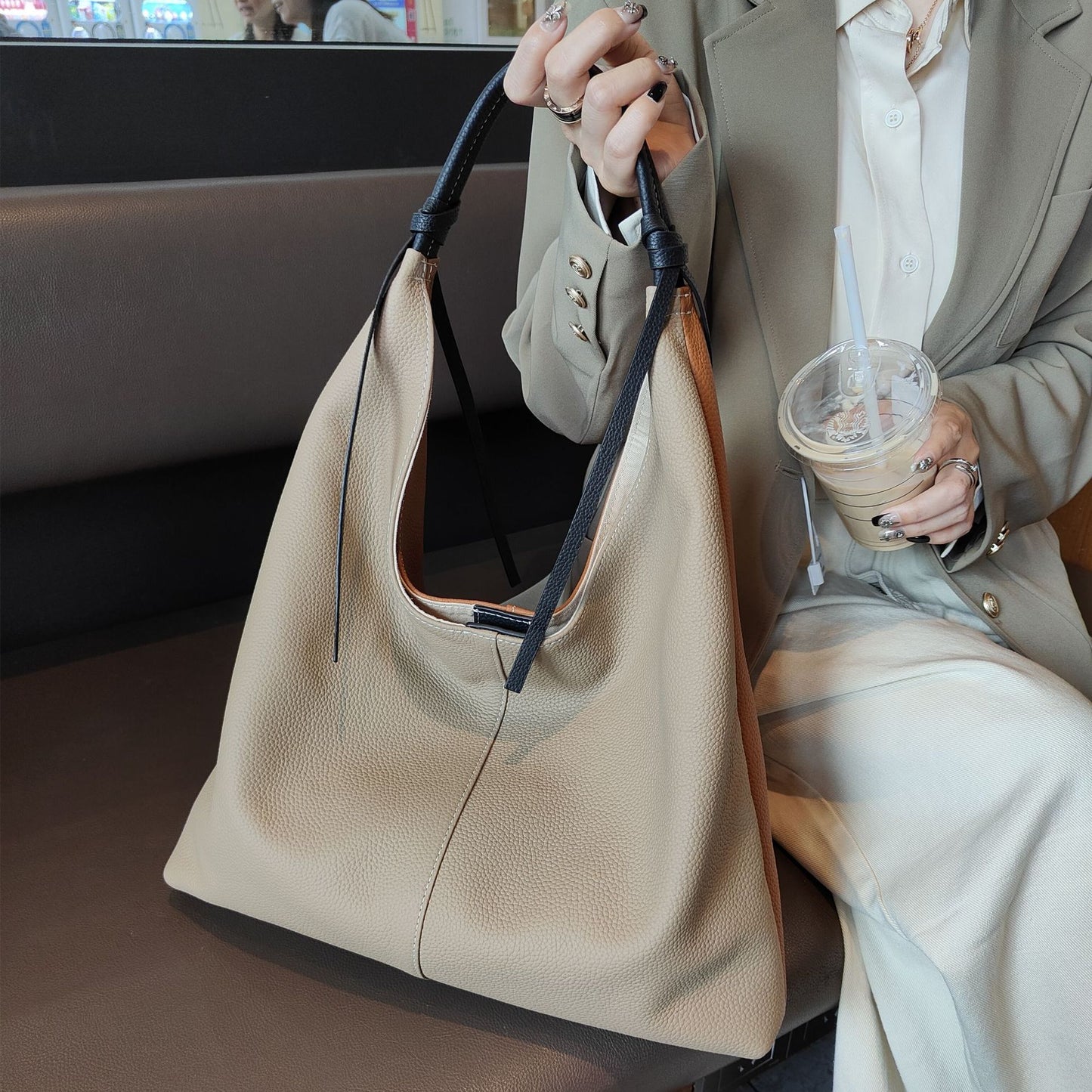 Big Trendy Underarm Design Soft Leather First Tote Bags