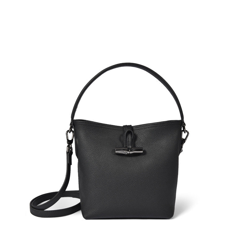 Women's Layer Cowhide Bamboo Niche Senior Family Bucket Bags