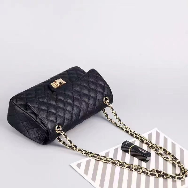 Style Diamond Check Top Layer Cowhide Bags