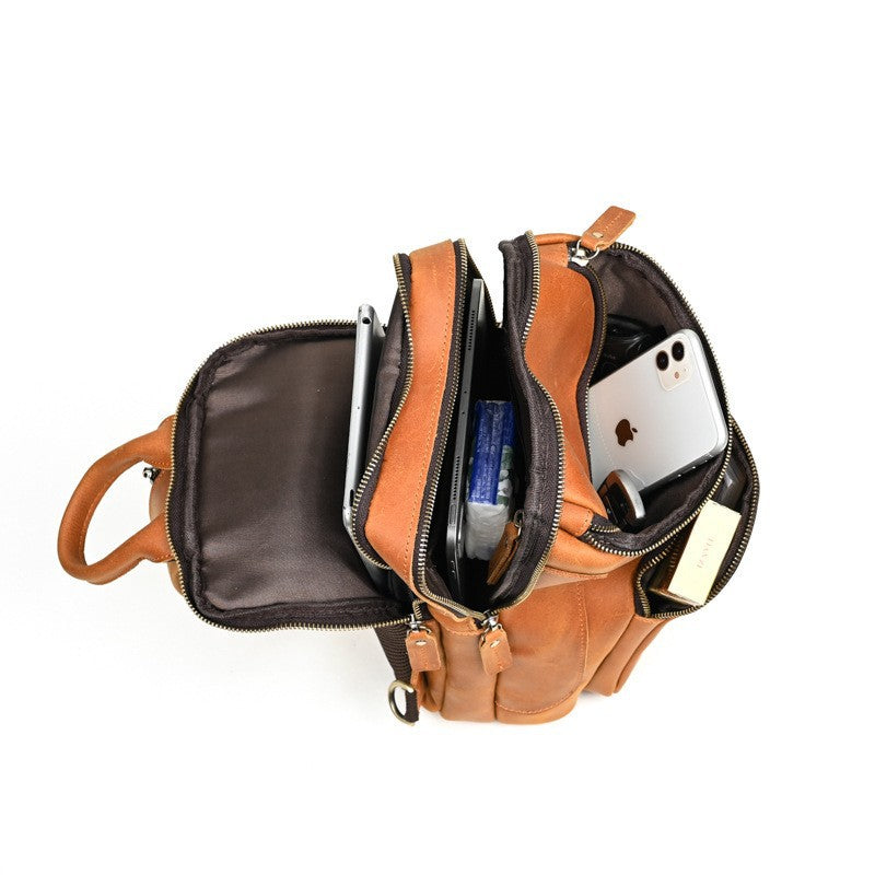 Men's Retro Crazy Horse Leather First Layer Cowhide Men's Chest Bags