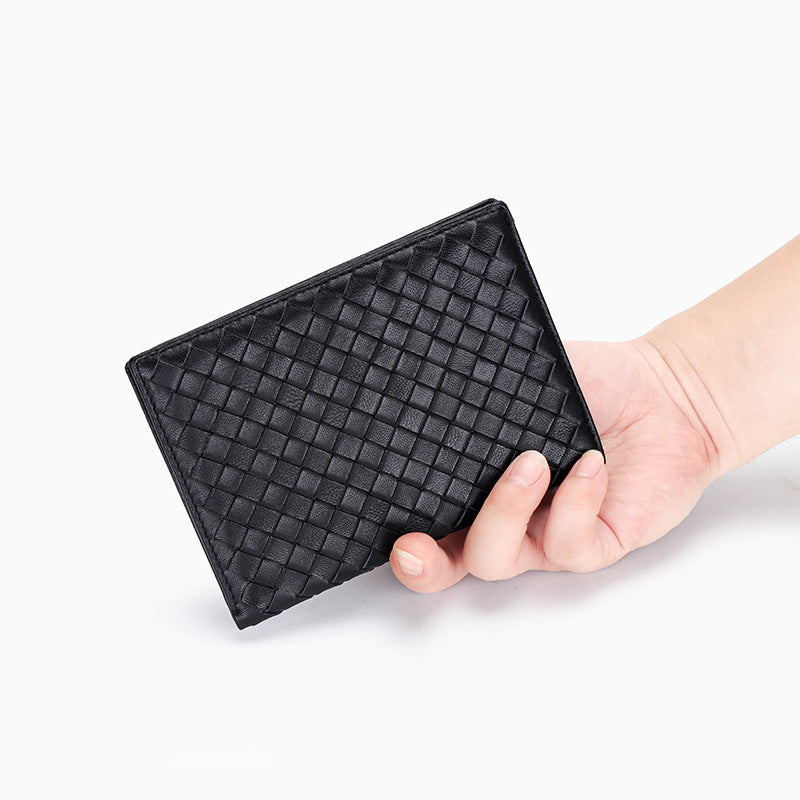 Women's Sheepskin Woven Passport Genuine Leather Document Card Holder