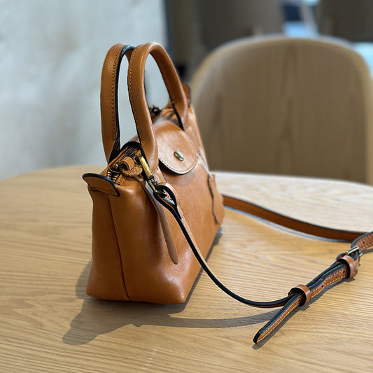 Women's Vegetable Tanning Leather Portable Dumpling Mini Bags
