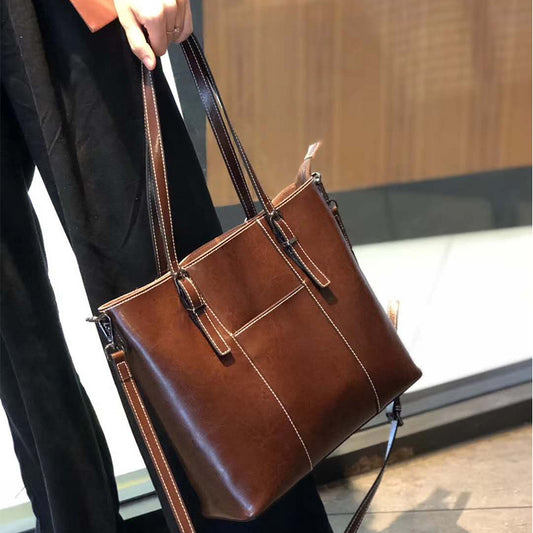 Women's Genuine Leather Large Retro Capacity Totes Shoulder Bags