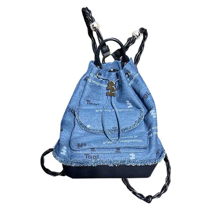 College Large Painter Denim Pearl Drawstring Backpacks