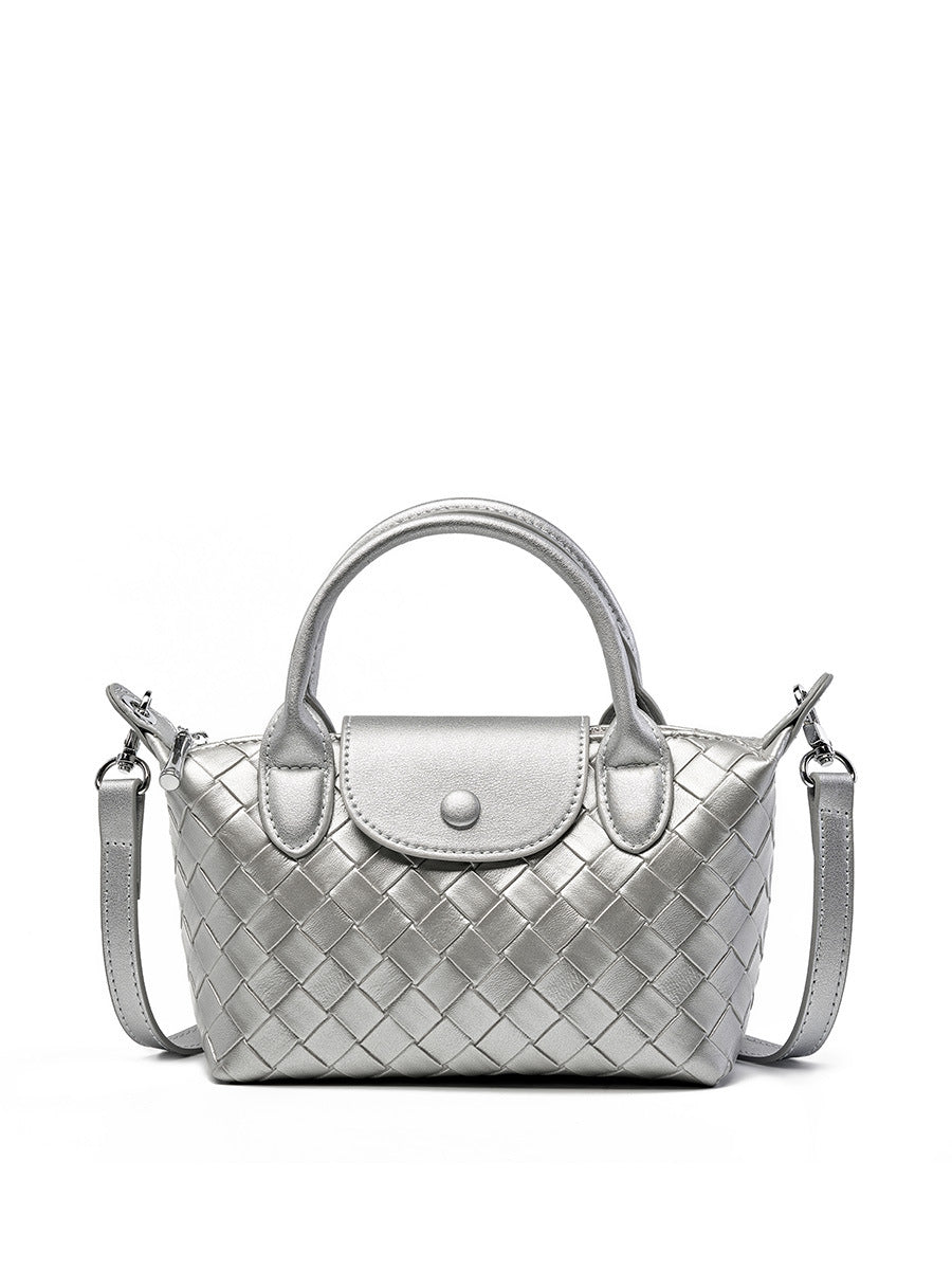 Women's Cowhide Woven Design Dumpling Leather Crossbody Bags