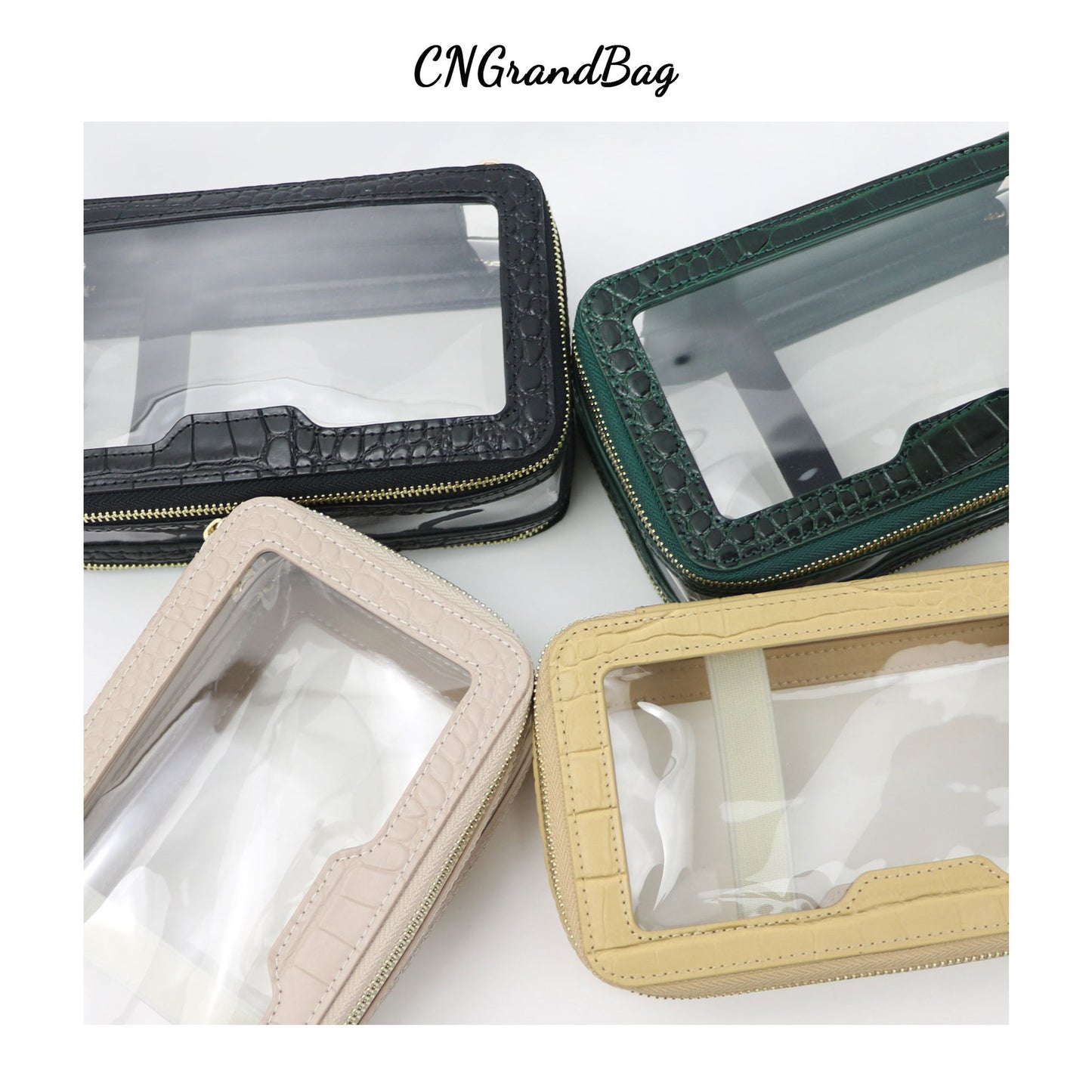 Leather Transparent Waterproof Portable Toiletry Double Cosmetic Bags