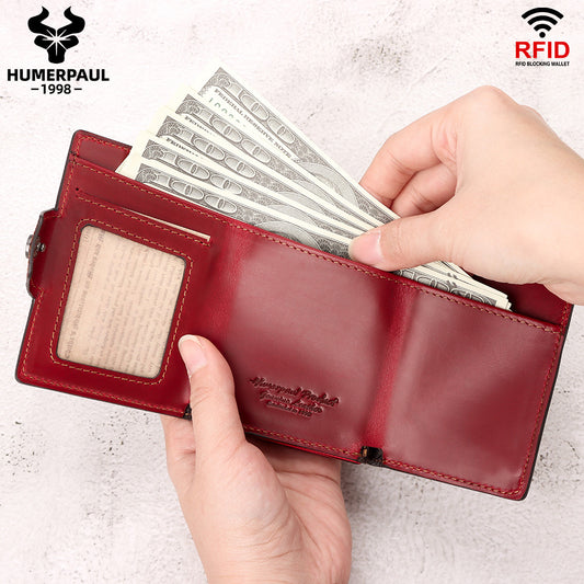 Crazy Horse Leather Pocket Automatic Delivery Card Holder