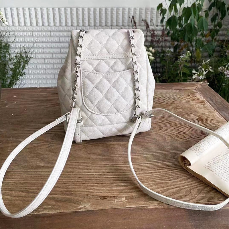 Women's Fashionable Diamond Pattern Mini Cowhide Classic Backpacks