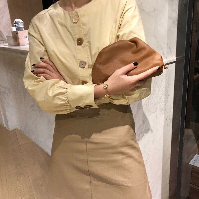 Women's Cloud Soft Leather Cow Dumpling Clutch Shoulder Bags