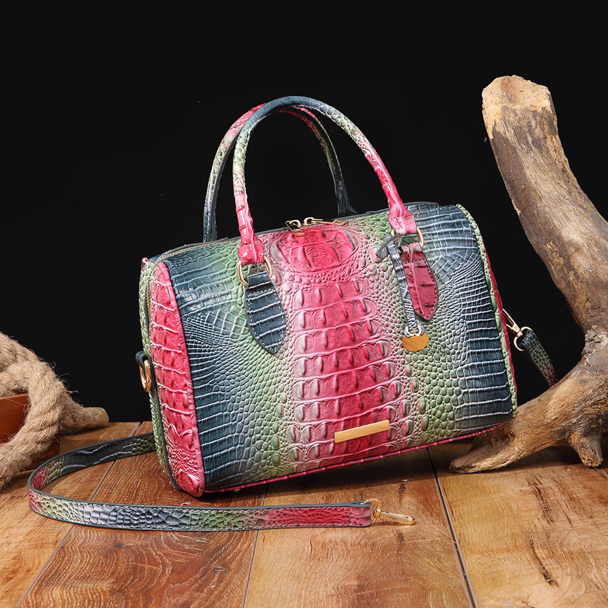 Women's Portable Underarm Vintage Brahmin Crocodile Pattern Handbags