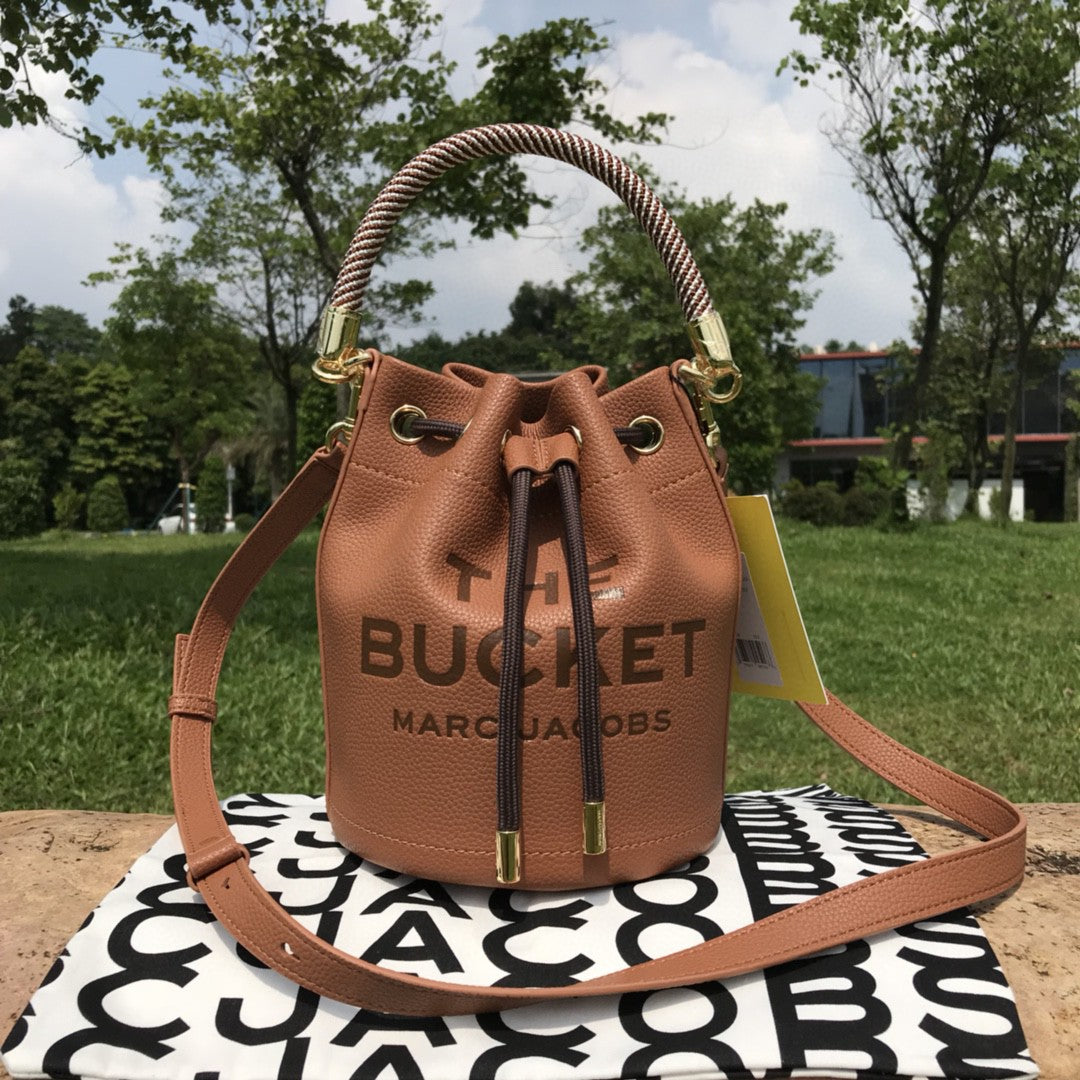 Genuine Leather Solid Color Fashion Advanced Bucket Bags