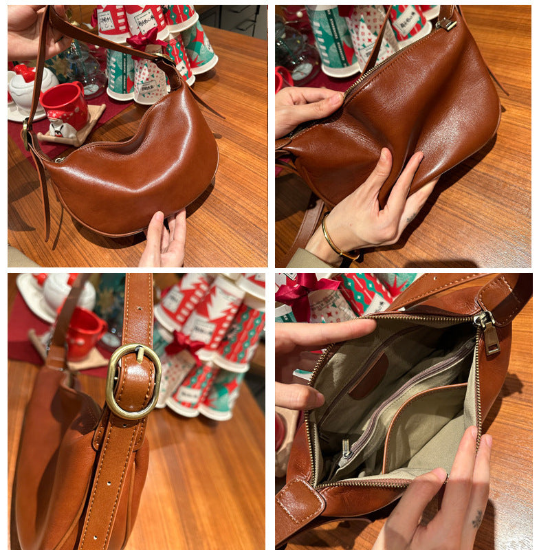 Women's First Layer Cowhide Retro Commuter Large Crossbody Bags
