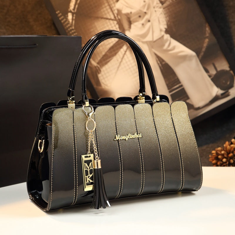 Women's Personality Stitching Mother-in-law Mother's Patent Leather Handbags