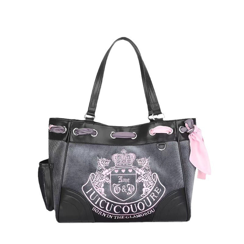 Letter Embroidered Large Capacity American Vintage Shoulder Bags