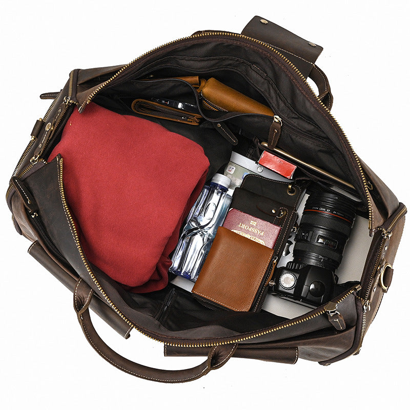 Retro Crazy Horse Leather Folding Suit Storage Luggage