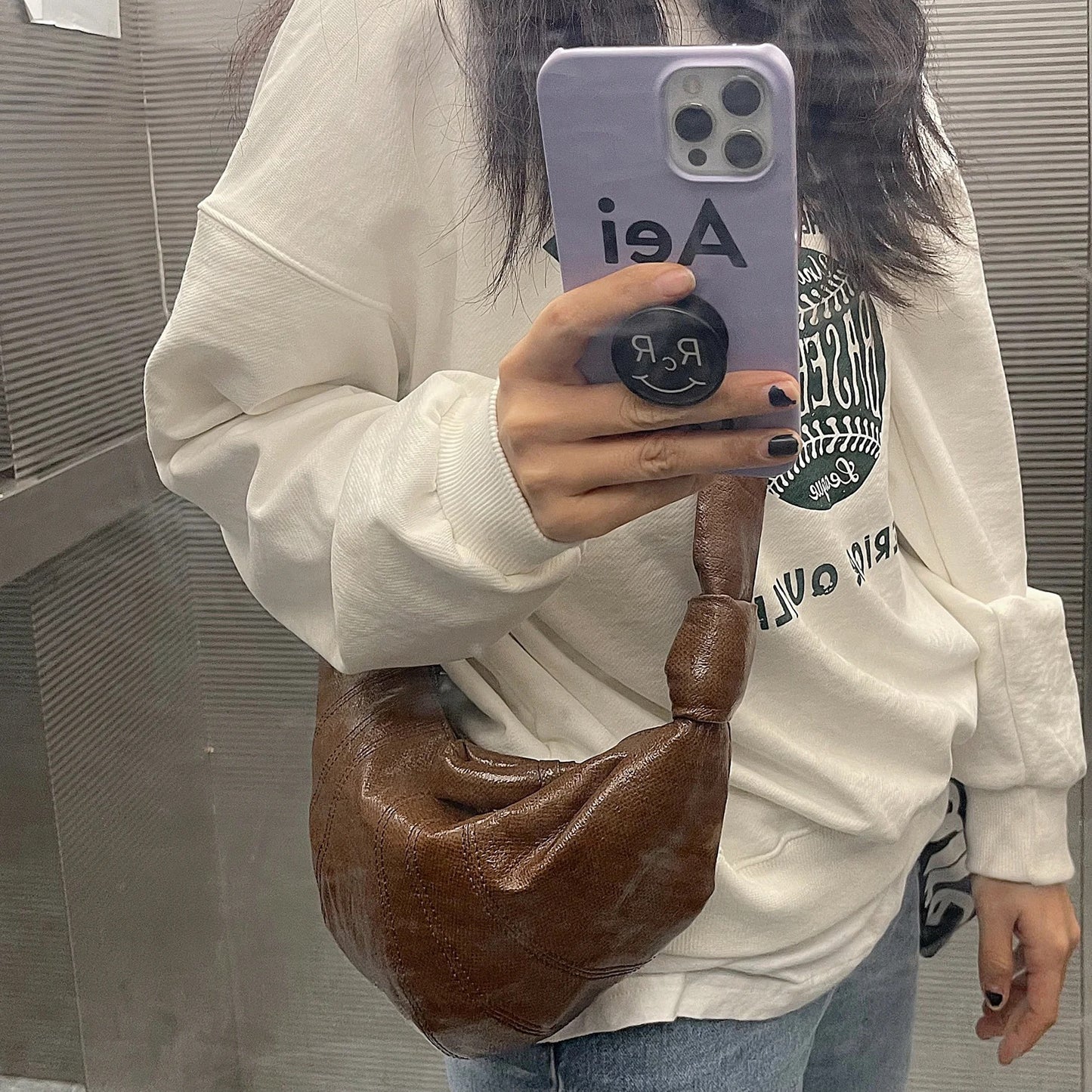 Linen Coated Croissant Niche Ode Advanced Texture Crossbody Bags