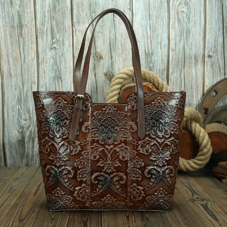 Women's Leather Hand-rub Color Large Portable Retro Handbags