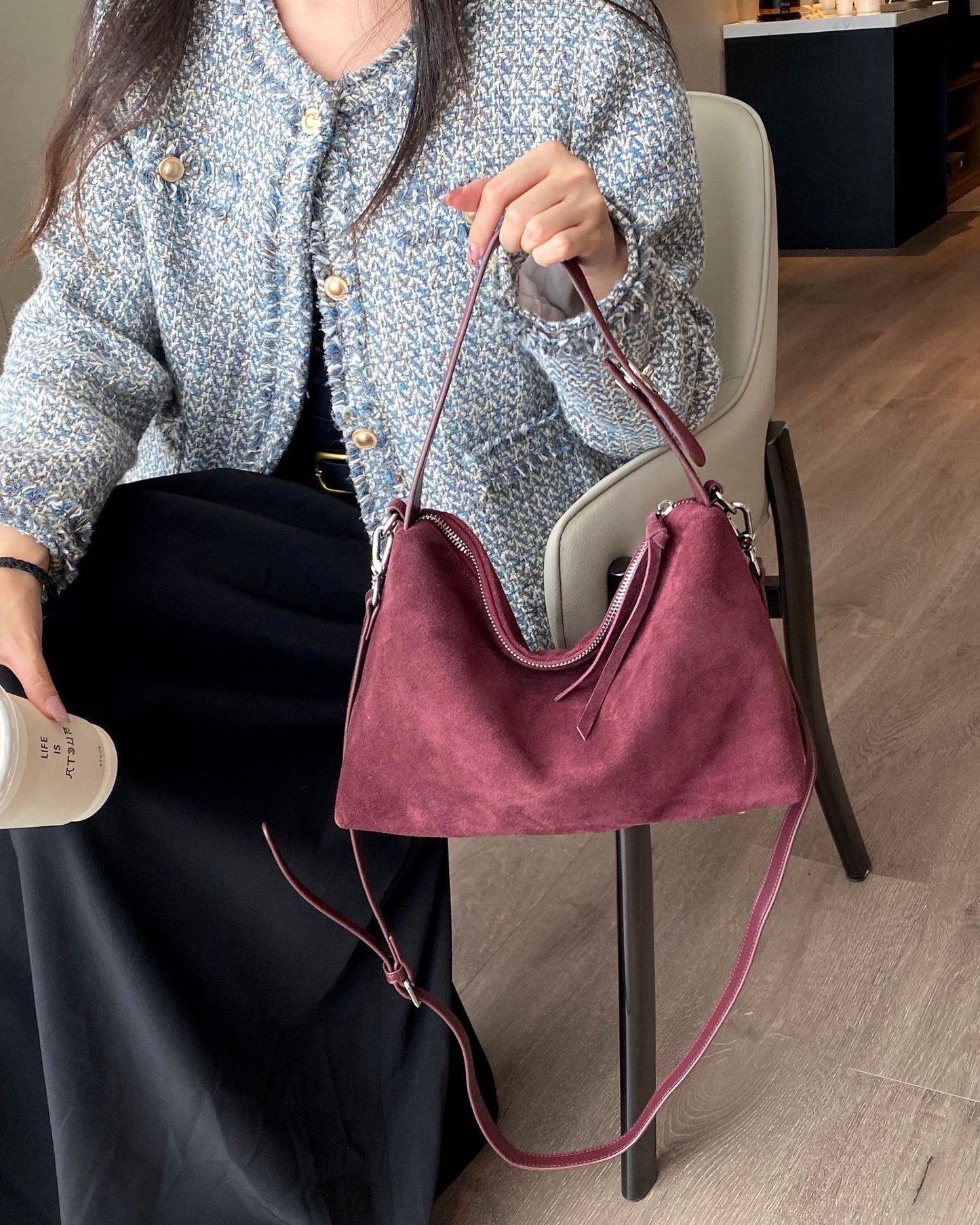 Cowhide Frosted Soft High-grade Sense Niche Dumpling Popular Fashion Shoulder Bags