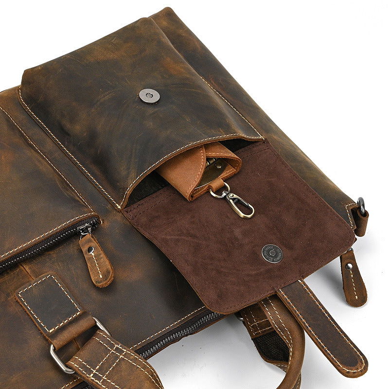 Men's Crazy Horse Leather Business Multifunctional Computer Men's Shoulder Bags