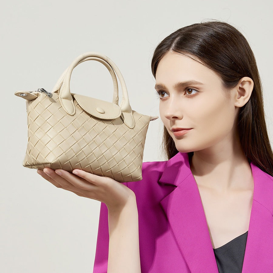 Women's Cowhide Woven Design Dumpling Leather Crossbody Bags