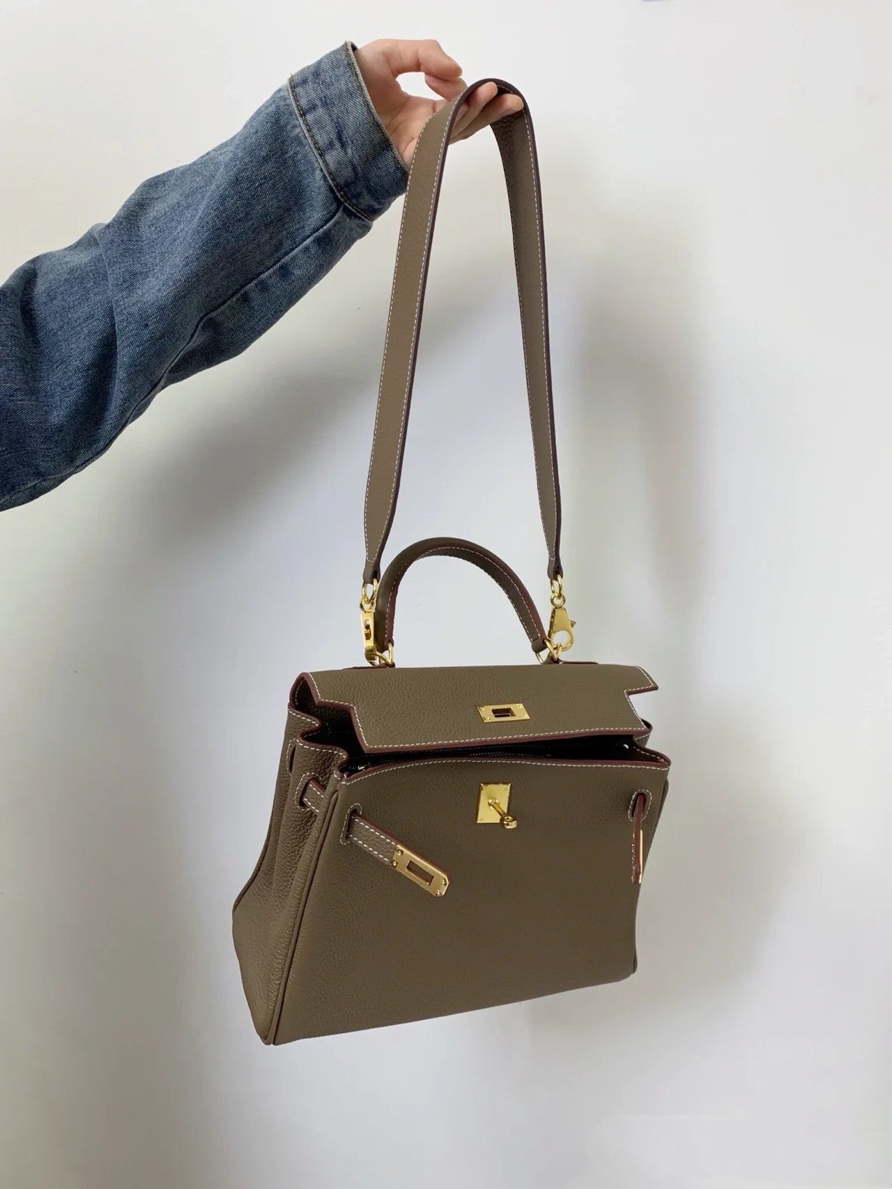 Women's Top Layer Cow Leather Wide Strap Handbags