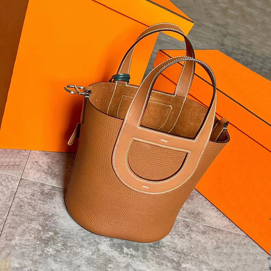 Women's Pig Nose Vegetable Basket Layer Cowhide Large Handbags